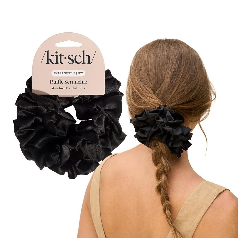 Recycled Satin Ruffle Scrunchie Eco-Friendly Hair Tie Stylish Ponytail Holder fo